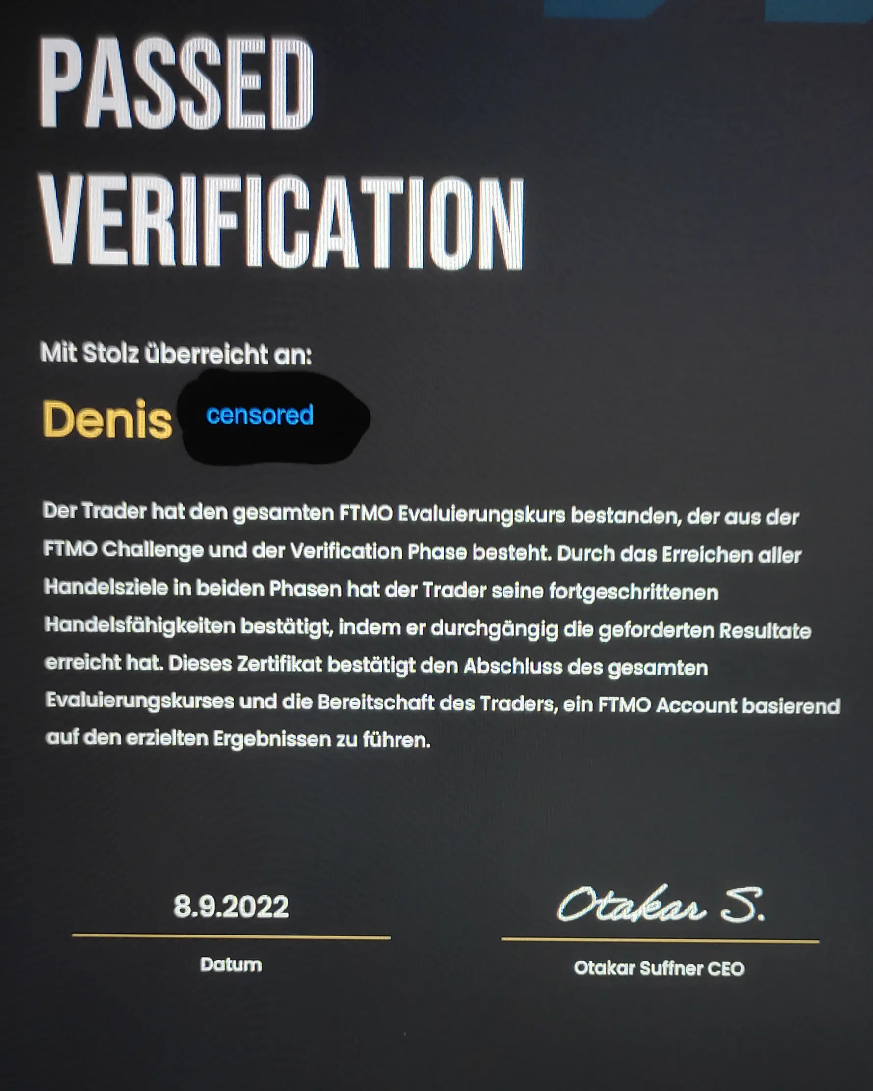 ELALIHOLDING Nachweis – Denis FTMO